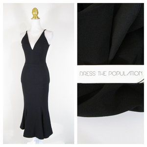 Dress The Population Womens Solid Black V-Neck Sheath Midi Dress Size S